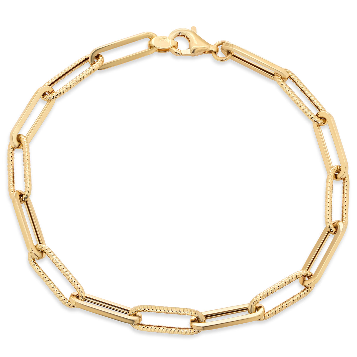14k Yellow Gold Dainty Paperclip Chain Bracelet