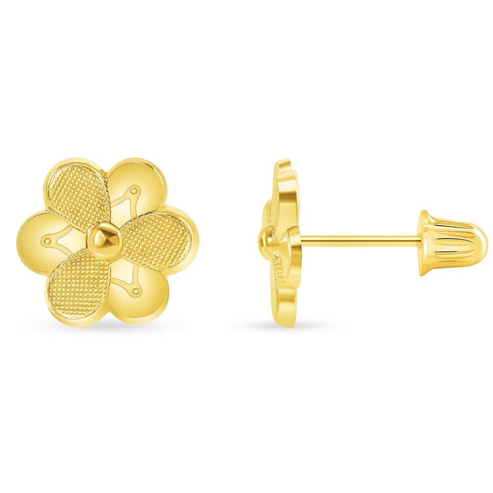 14k Yellow Gold Daisy Flower Stud Earrings
