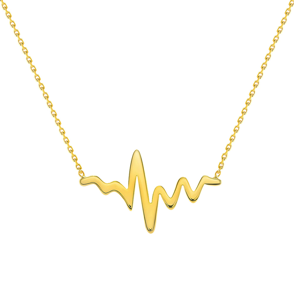 14k Yellow Gold EKG Heartbeat Wave Necklace