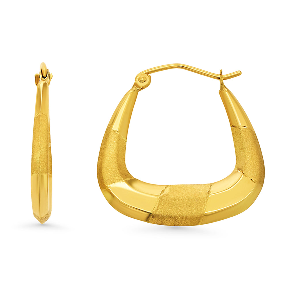 14k Yellow Gold Flat Handbag Shape Hoop Earrings with Hinged Back