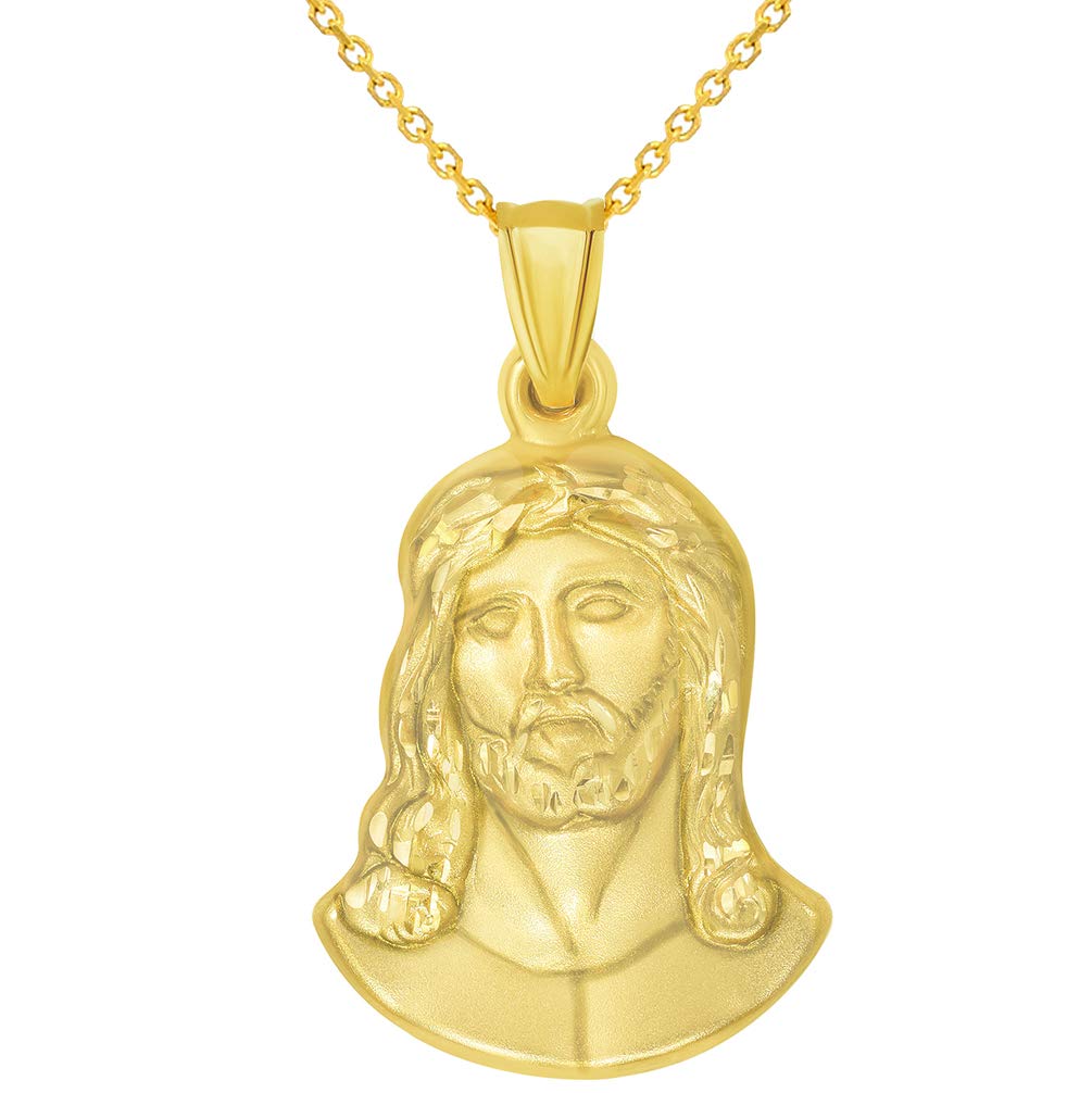 14k Yellow Gold Head of Jesus Pendant Necklace