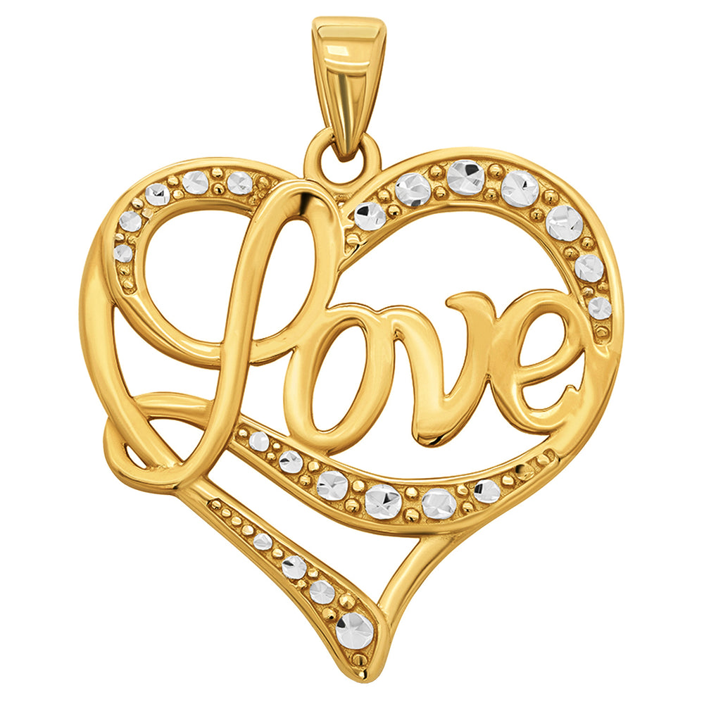 14k Yellow Gold Heart with Love Written Pendant