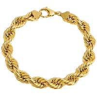 Load image into Gallery viewer, 14k Yellow Gold Hollow 7mm Rope Chain Bracelet with Lobster Lock - Light Rope Chain Bracelet with Diamond Cut
