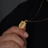 Load image into Gallery viewer, 14k Yellow Gold Lion Head On Shield Pendant
