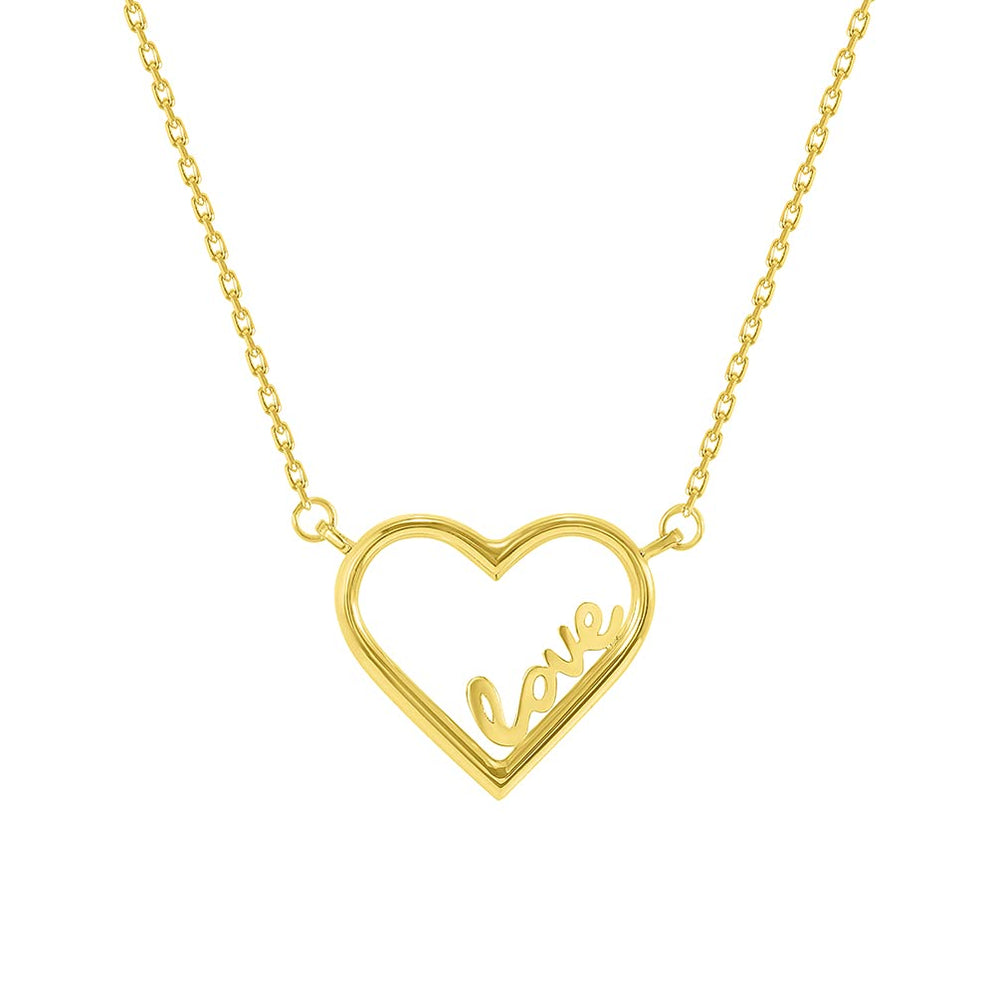 14k Yellow Gold Love Written Open Heart Necklace