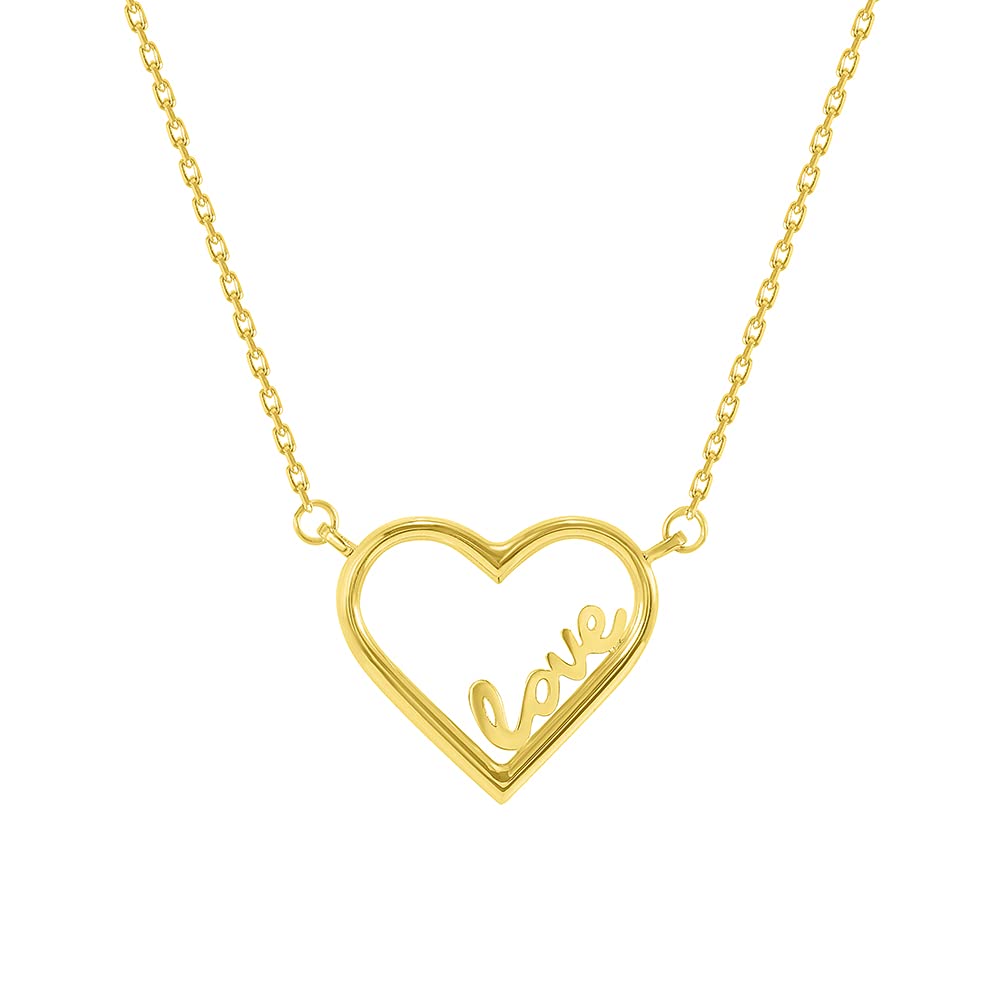 14k Yellow Gold Love Written Open Heart Necklace