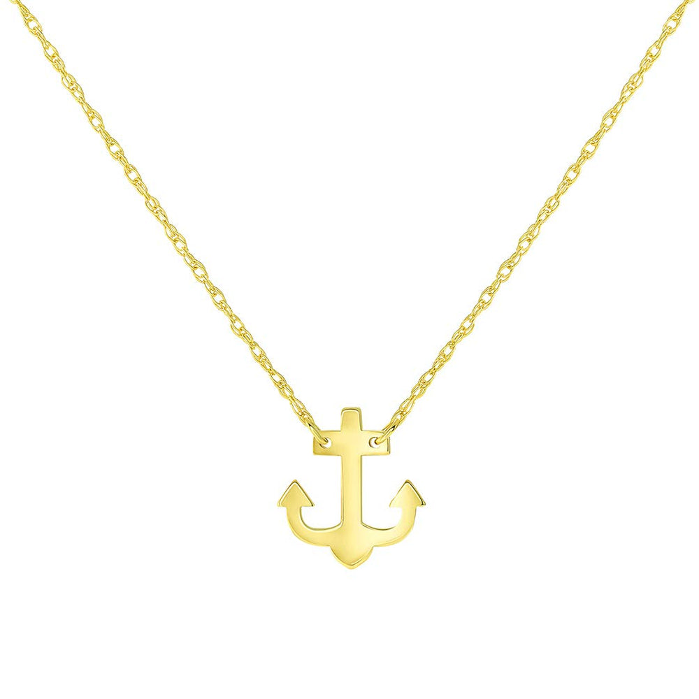 14k Yellow Gold Mini Anchor Necklace Adjustable