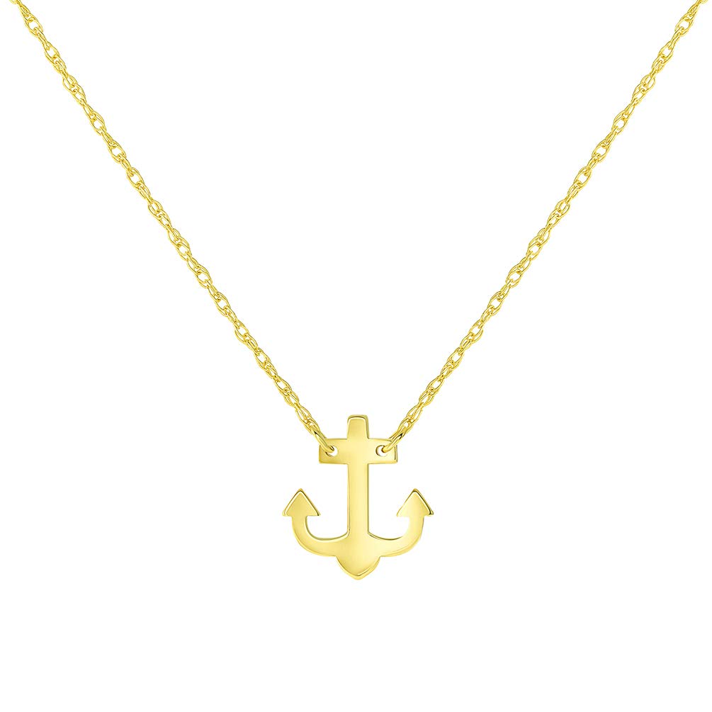 14k Yellow Gold Mini Anchor Necklace Adjustable