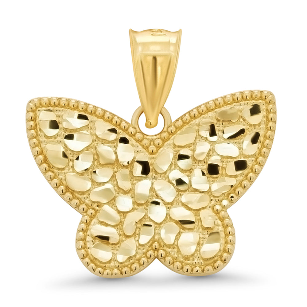 14k Yellow Gold Nugget Butterfly Pendant