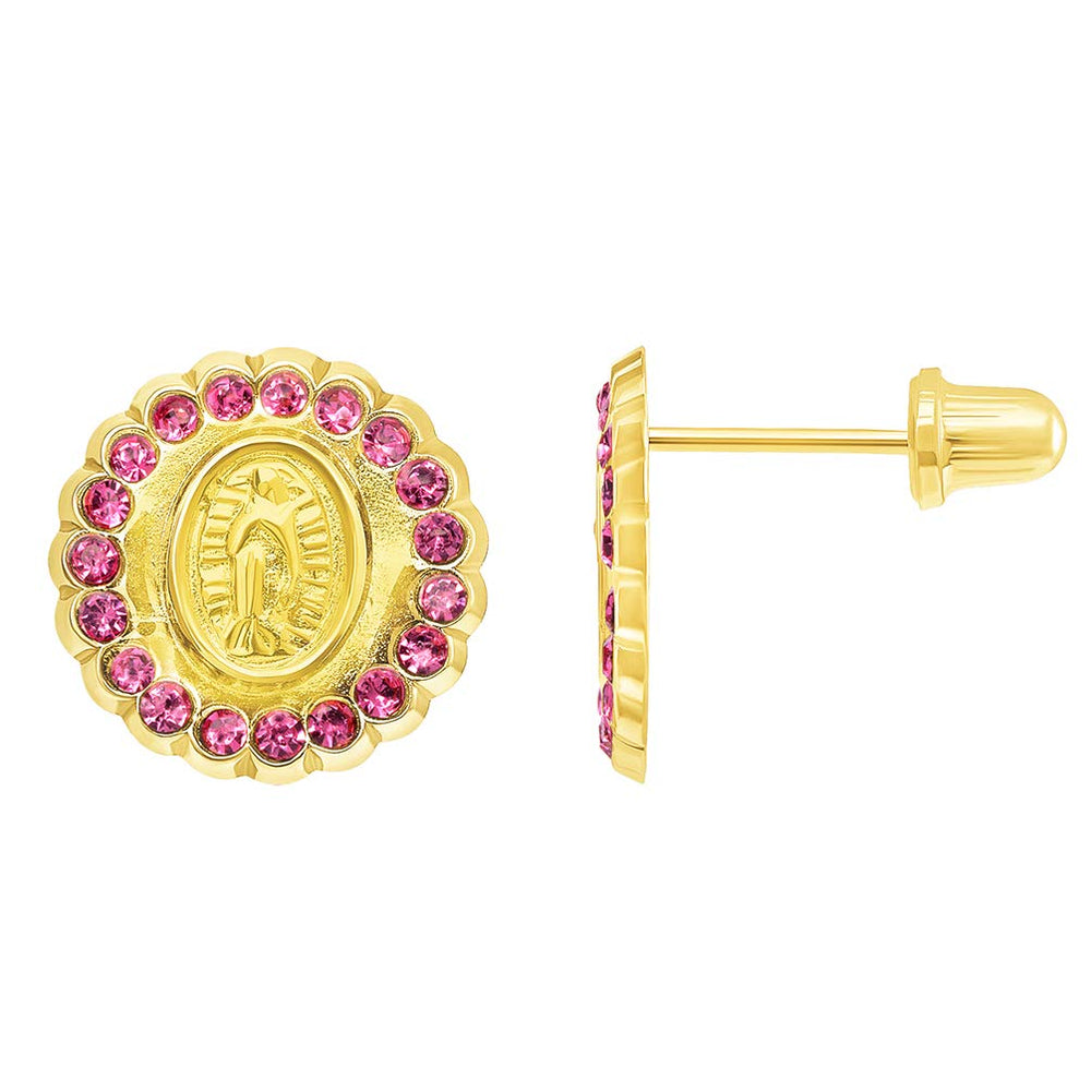 14k Yellow Gold Pink Cubic Zirconia Stud Earrings