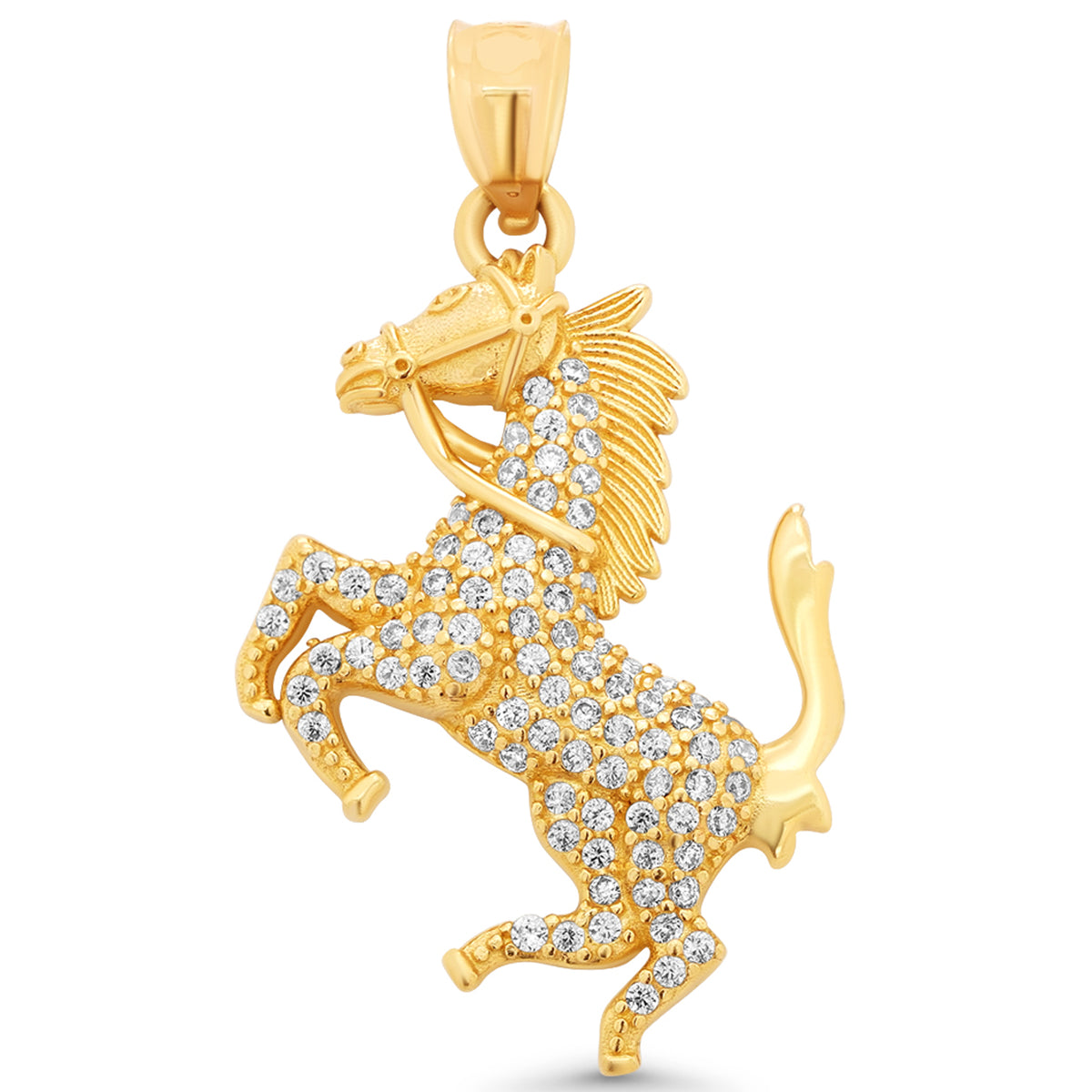 14k Yellow Gold Rearing Horse Pendant