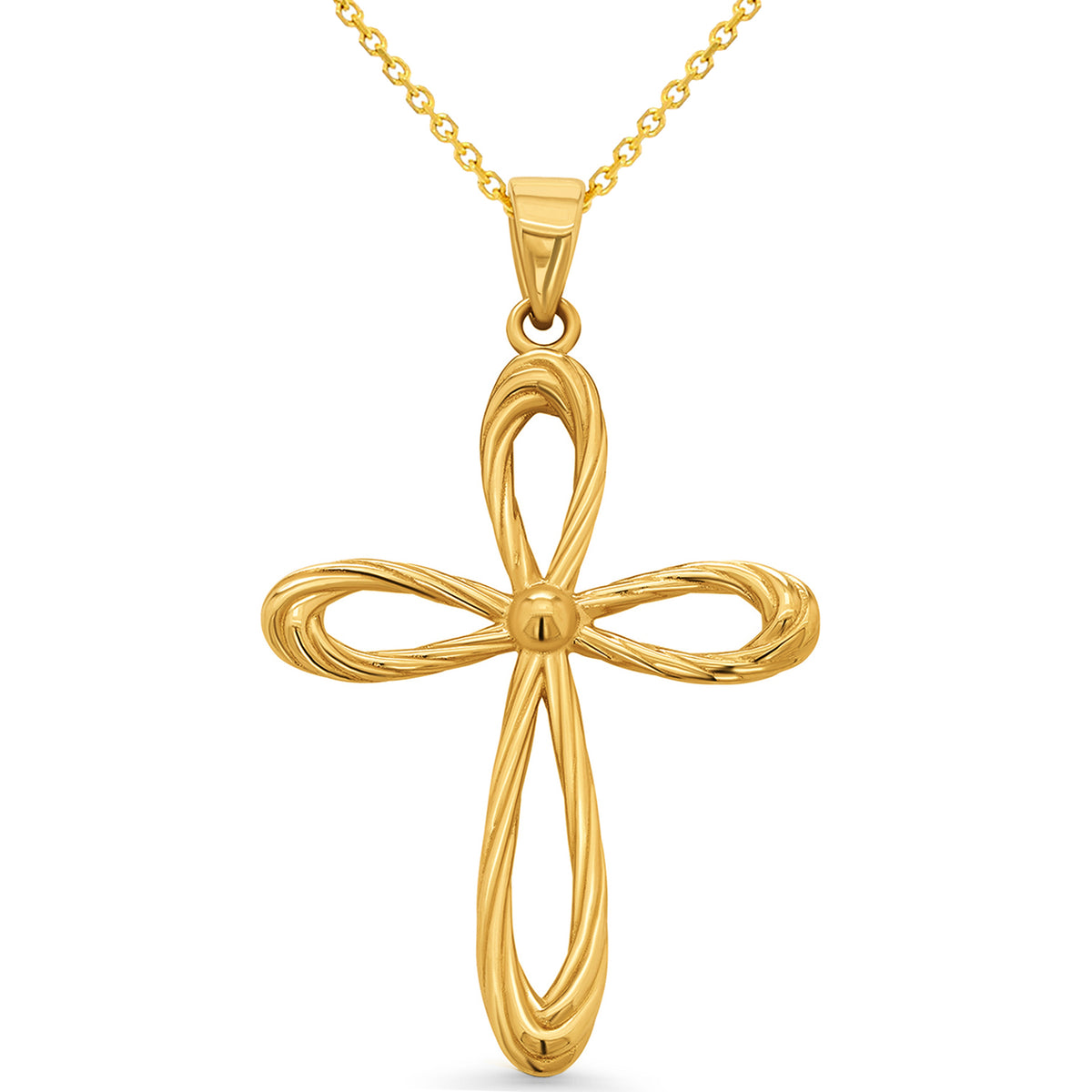 14k Yellow Gold Religious Cross Pendant Necklace