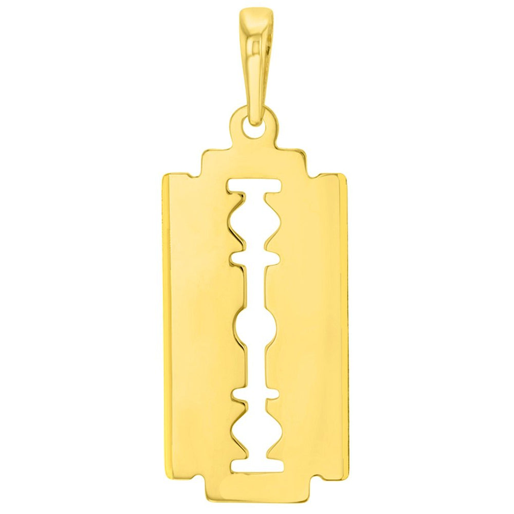 14K Yellow Gold Sharp Edged Razor Blade Pendant