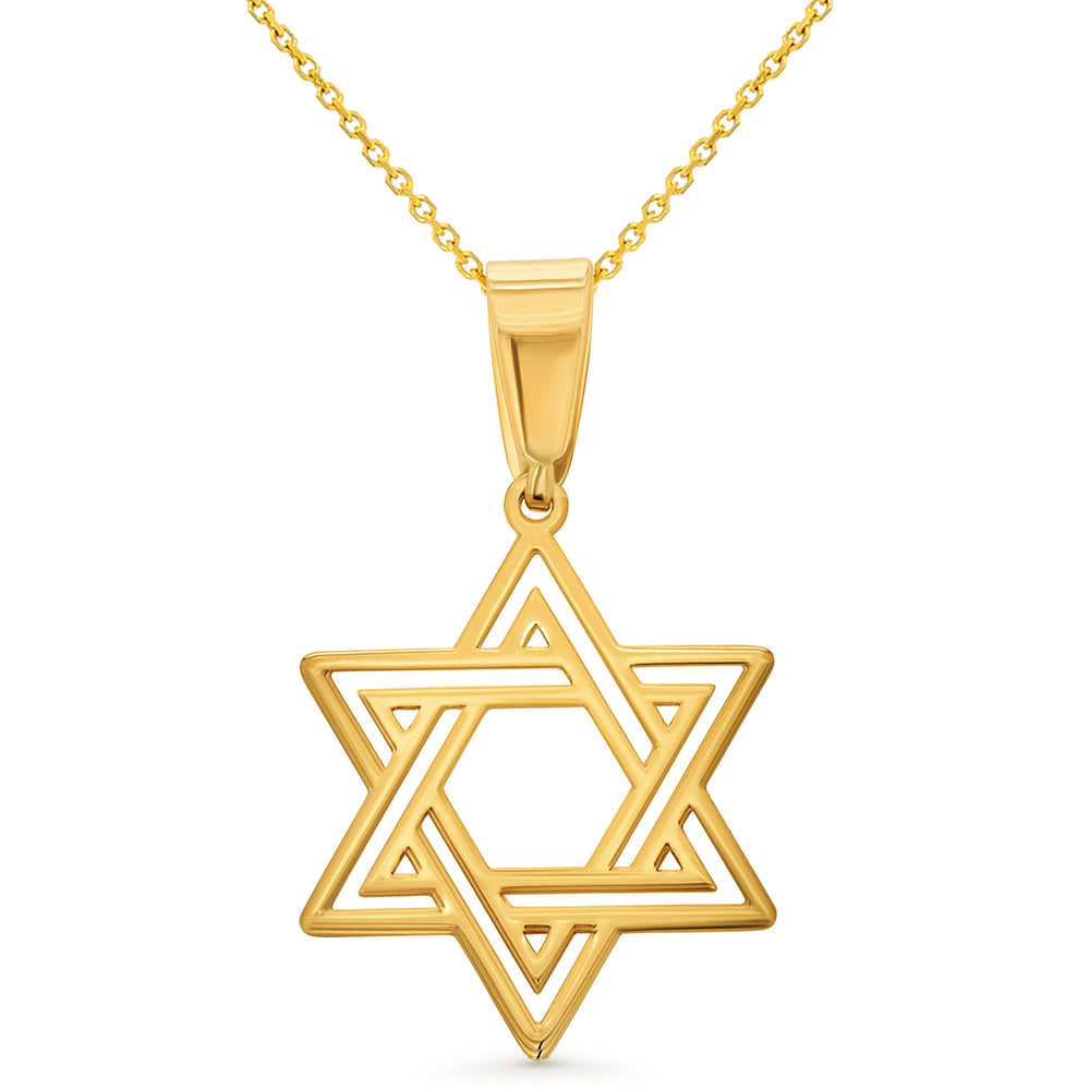 14k Yellow Gold Star of David Pendant Necklace