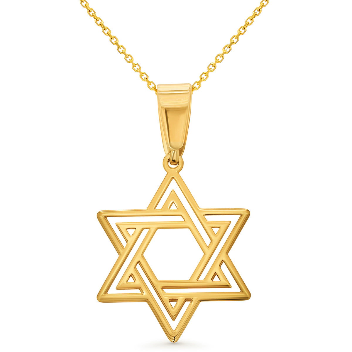 14k Yellow Gold Star of David Pendant Necklace