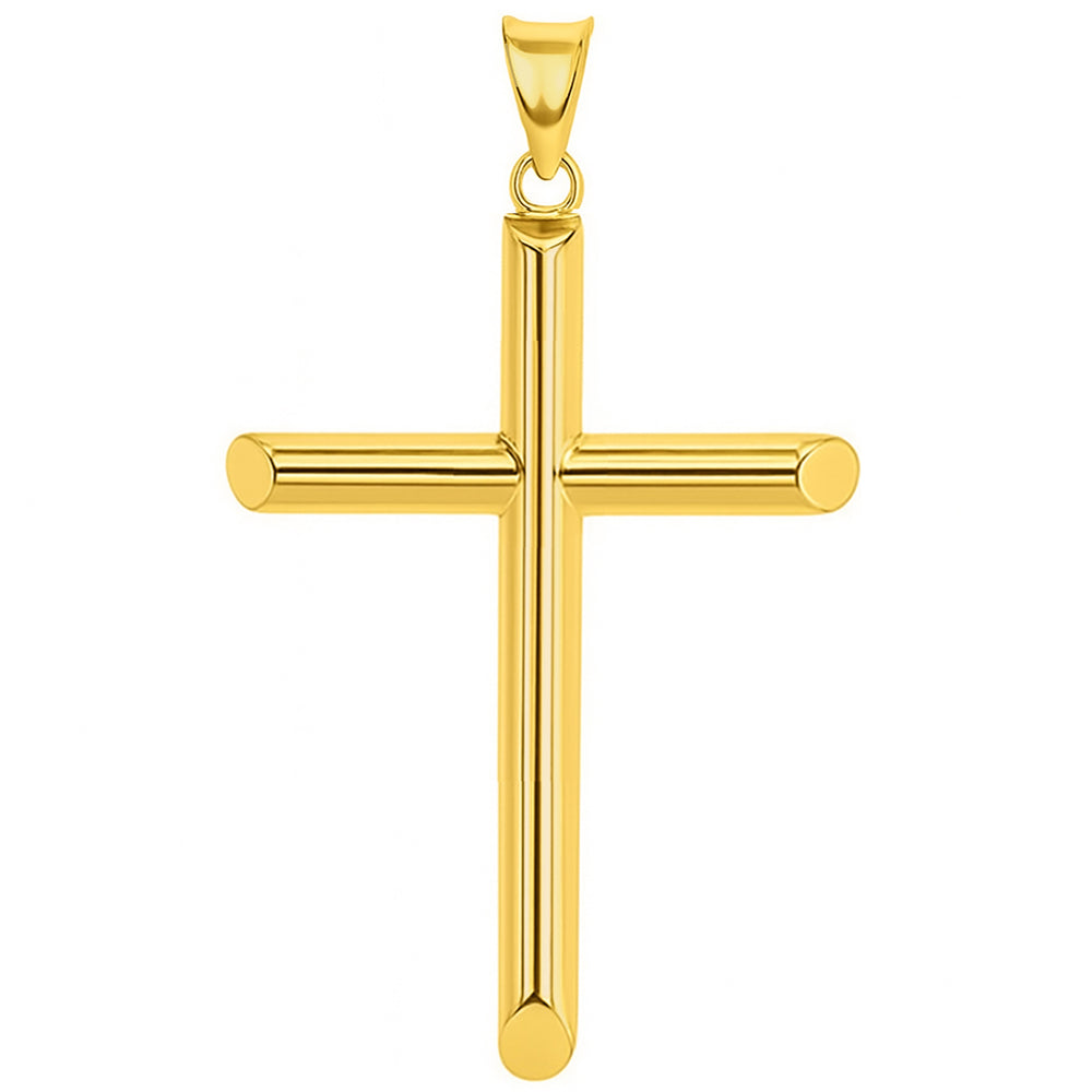 14K Yellow Gold Thick Tube Cross Pendant