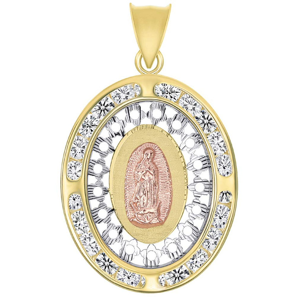 14k Yellow-Rose Gold CZ Oval Medallion Pendant