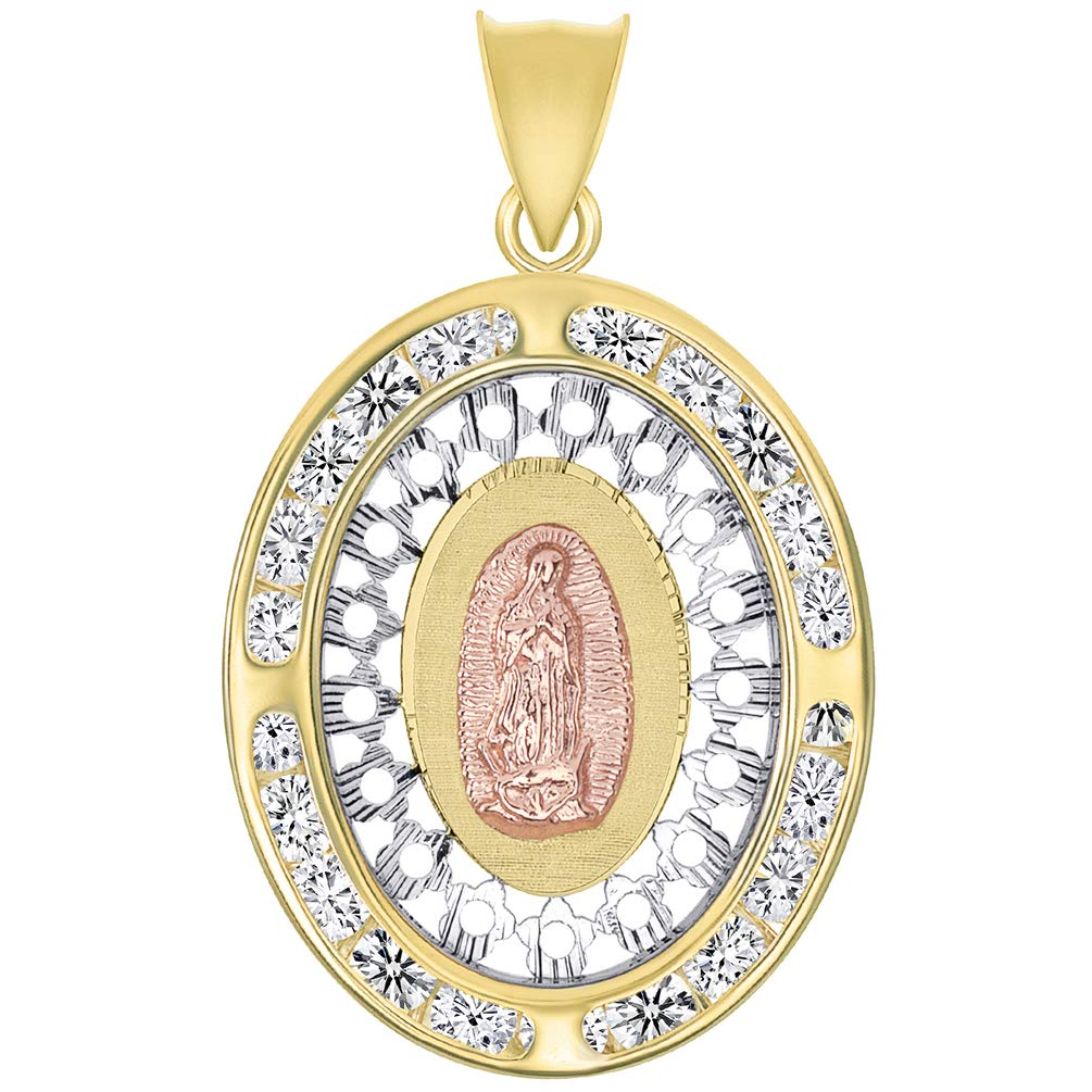 14k Yellow-Rose Gold CZ Oval Medallion Pendant