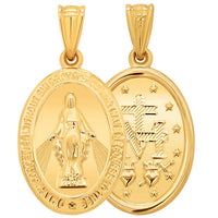Load image into Gallery viewer, 14k Yellow Gold Oval Miraculous Medallion of the Virgin Mary Pendant Necklace
