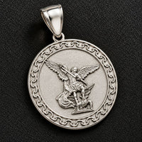 Load image into Gallery viewer, Solid 925 Sterling Silver Elegant Saint Michael Round Medallion Pendant
