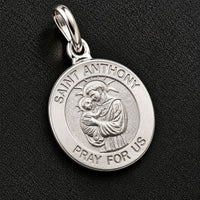 Load image into Gallery viewer, Solid 925 Sterling Silver Saint Anthony Pray For Us Round Medallion Pendant
