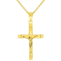 Load image into Gallery viewer, 14k Yellow Gold 3D Catholic Christian Crucifix Slanted-Edge Cross Pendant Necklace
