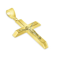 Load image into Gallery viewer, 14k Yellow Gold 3D Catholic Christian Crucifix Slanted-Edge Cross Pendant Necklace
