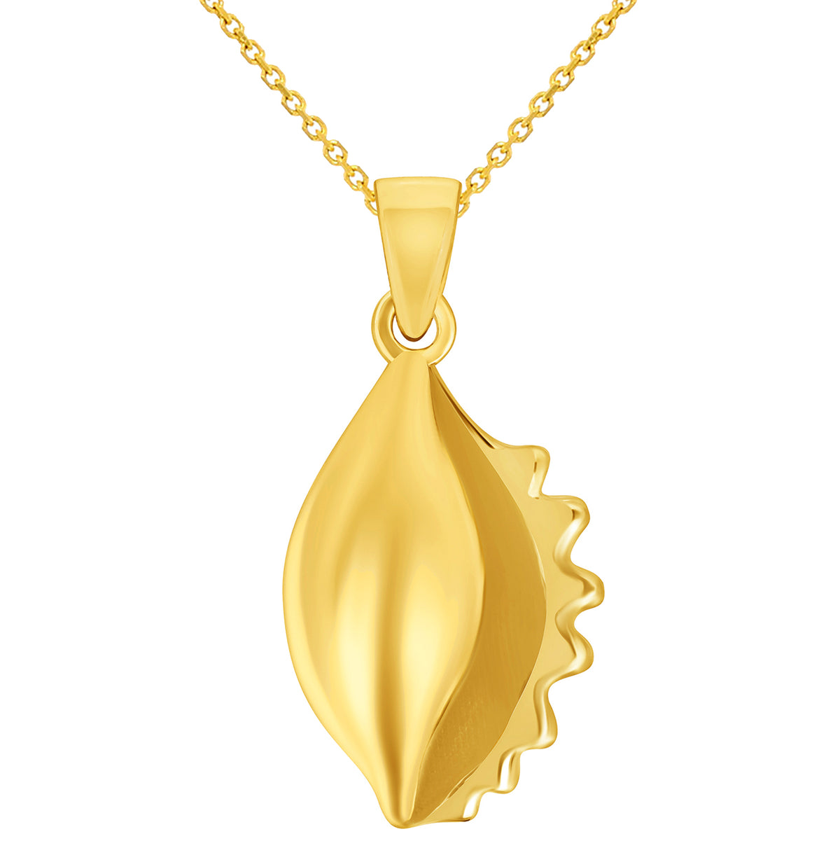 14k Yellow Gold Small 3D Seashell Charm Scotch Bonnet Sea Snail Shell Pendant Necklace