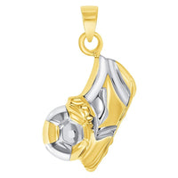 Load image into Gallery viewer, High Polish 14k Yellow Gold 3D Soccer Shoe Kicking Ball Charm Two-Tone Football Sports Pendant with Cable, Curb or Figaro Chain Necklace
