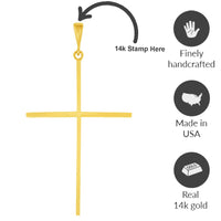 Load image into Gallery viewer, 14k Solid Yellow Gold Large Slender Cross Pendant with Rolo Figaro Chain Necklace (1.25 Inch Height)
