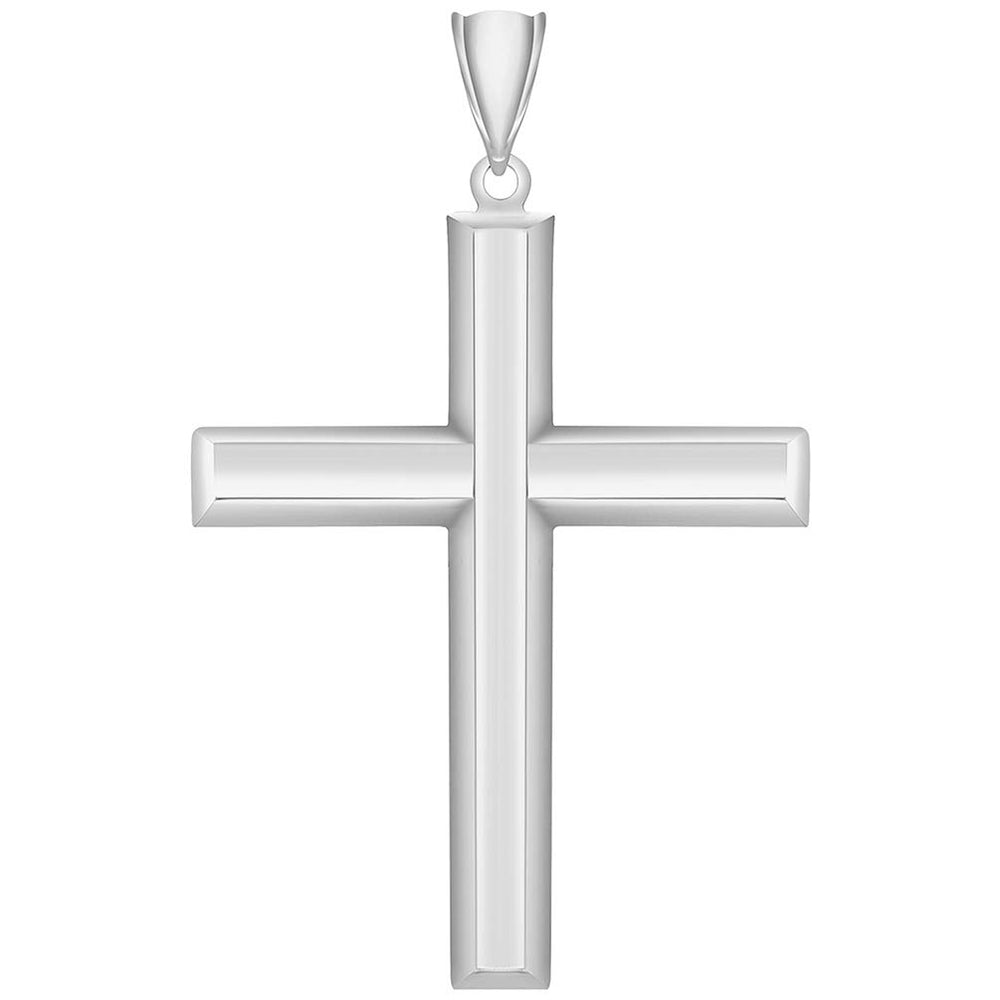 14k White Gold Plain & Simple Religious Cross Pendant with High Polish