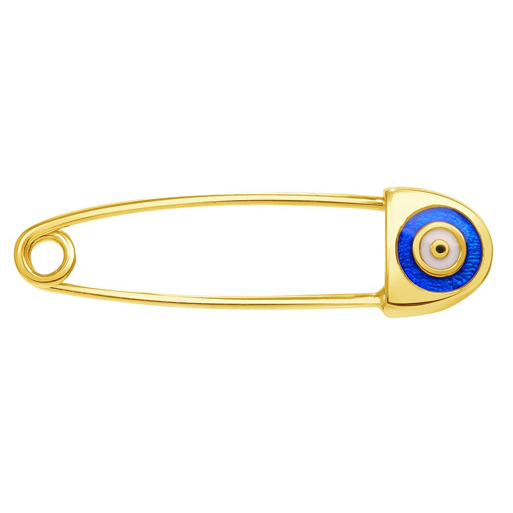 14k Yellow Gold Blue Evil Eye Pin Protection Brooch
