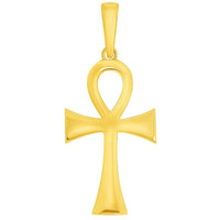 Load image into Gallery viewer, Jewelry America Polished 14k Yellow Gold 1.3 Inch Classic Egyptian Ankh Cross Pendant with Cable Chain Necklaces
