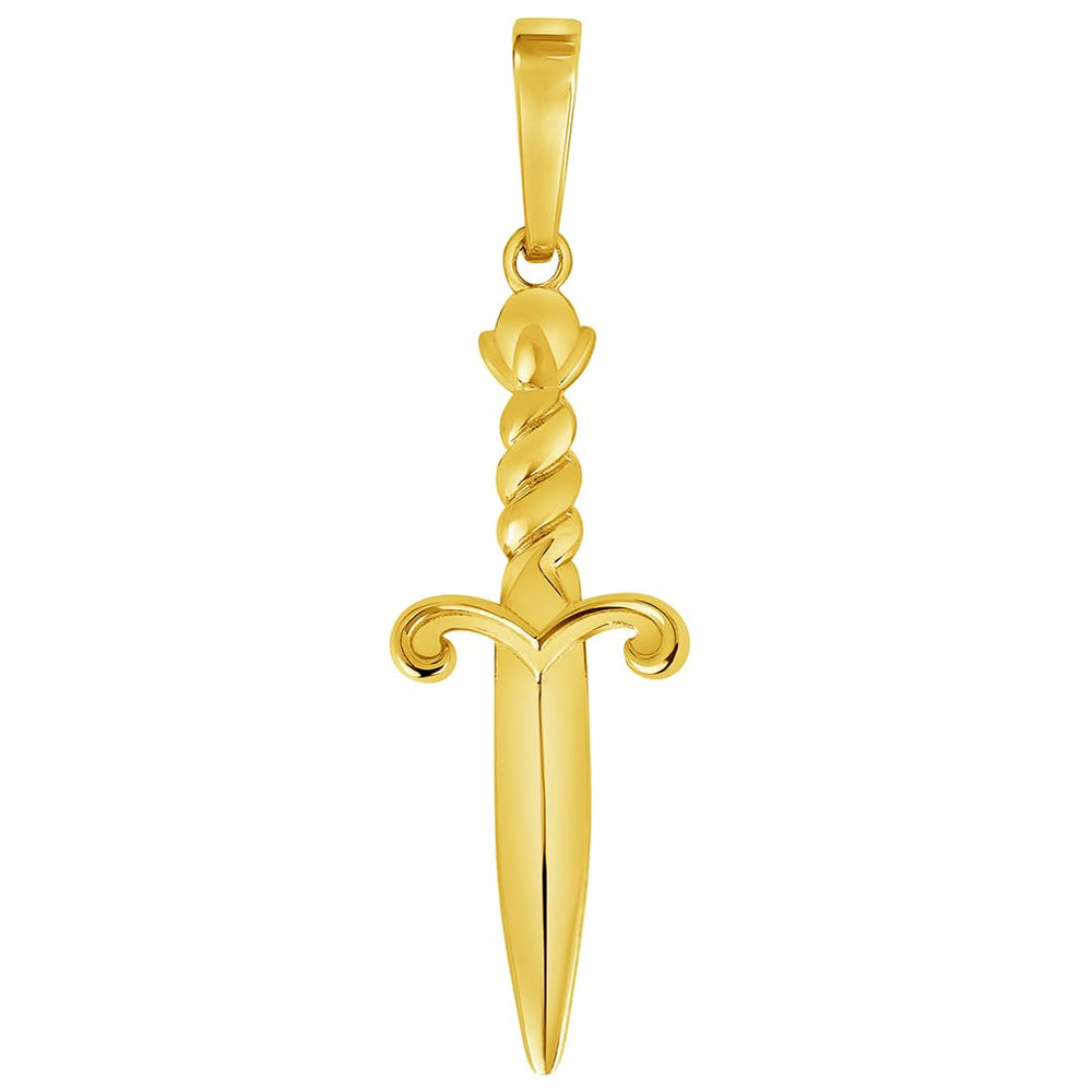 Solid 14k Yellow Gold 3D Dagger Knife Pendant, 1.25"