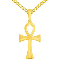 Load image into Gallery viewer, Jewelry America Polished 14k Yellow Gold 1.3 Inch Classic Egyptian Ankh Cross Pendant with Curb Chain Necklaces
