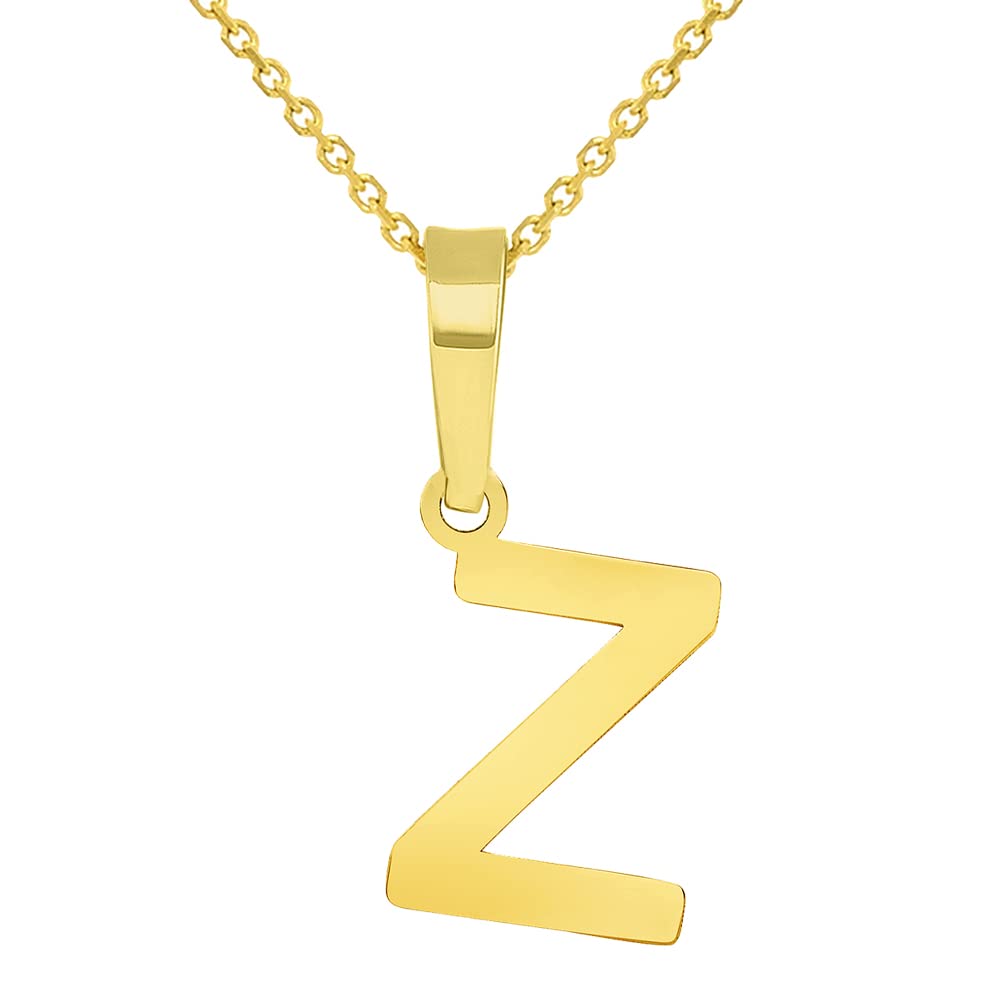 Solid 14k Yellow Gold Dainty Mini Uppercase Z Initial Charm Block Letter Pendant Necklaces