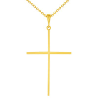 Load image into Gallery viewer, 14k Solid Yellow Gold Large Slender Cross Pendant with Rolo Cable Chain Necklace (1.25 Inch Height)
