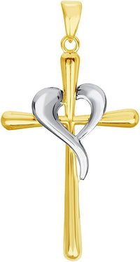 Load image into Gallery viewer, Jewelry America 14k Two-Tone Gold Religious Cross and Heart Pendant with Cable Chain Necklaces
