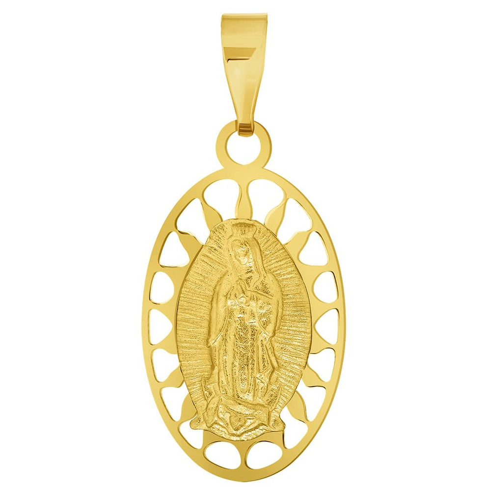 14k Yellow Gold Our Lady Of Guadalupe Elegant Oval Medallion Pendant