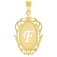 Load image into Gallery viewer, 14k Yellow Gold Elegant Filigree Oval Uppercase Initial Script Letter Plate Pendant - A to Z
