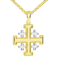 Load image into Gallery viewer, Solid 14k Yellow Gold Crusaders Jerusalem Cross Pendant with Curb Chain Necklaces
