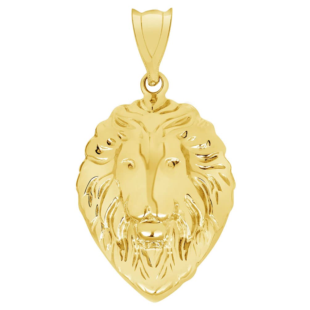 14k Yellow Gold High Polish Lion Head Charm Animal Pendant