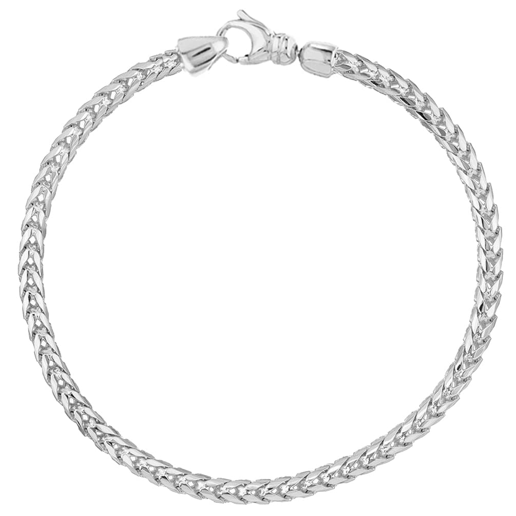 Solid 14k White Gold 4.5mm Franco Chain Bracelet with Lobster Lock