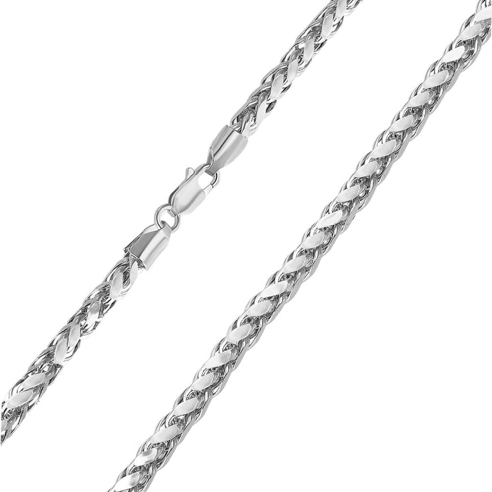 14k White Gold Hollow 4mm Braided Wheat Franco Chain Necklace with Lobster Claw Clasp