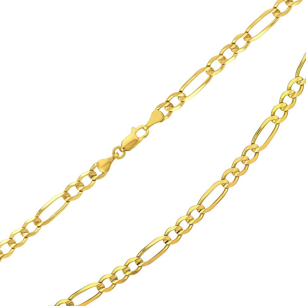 14k Yellow Gold Hollow 6.5mm Concave Figaro Chain Necklace with Lobster Claw Clasp