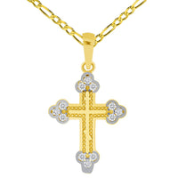 Load image into Gallery viewer, Solid 14k Yellow Gold Small C-Z Eastern Orthodox Cross Charm Pendant with Rolo Figaro Chain Necklace
