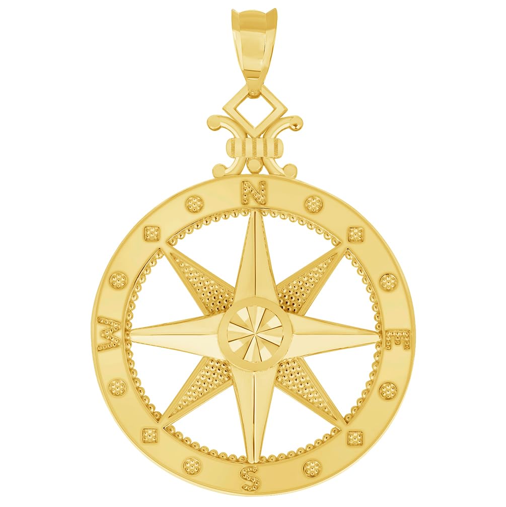 14k Yellow Gold Large Compass Wind Rose Pendant