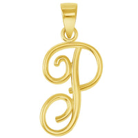 Load image into Gallery viewer, 14k Yellow Gold Elegant Script Letter Cursive Initial Charm with Safety Pin Brooch - A to Z

