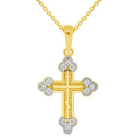 Load image into Gallery viewer, Solid 14k Yellow Gold Small C-Z Eastern Orthodox Cross Charm Pendant with Rolo Cable Chain Necklace
