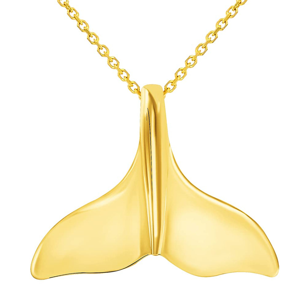Jewelry America Solid 14k Yellow Gold Classic Dolphin Tail Fin Pendant With Cable Chain Necklace